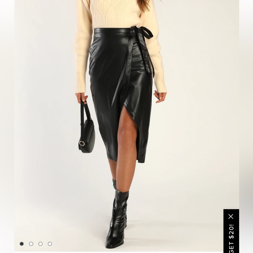 Lulu’s Effortless Class Black Vegan Leather Faux
Wrap Midi Skirt - Size XS NWOT